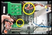 Use air to clean inside the PC, and tie cables out of the way.