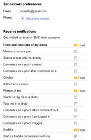 Google Plus email notifications; click for full-size image.