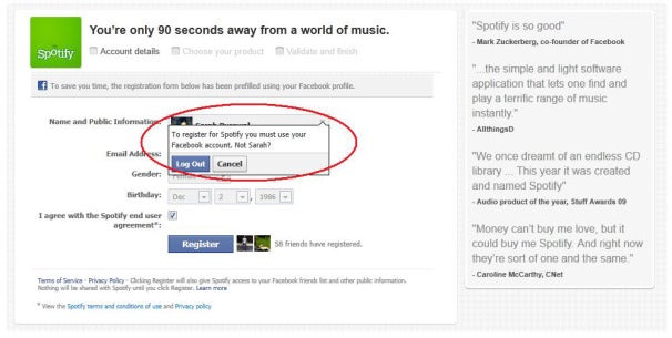 signup for facebook. Spotify Adds Facebook Requirement, Angering Users