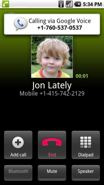Making a call from the Google Voice Android app.