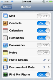 Apple iCloud options in iOS 5