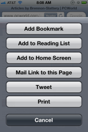 Safari options with Twitter in iOS 5