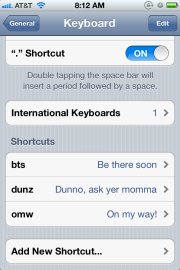 Shortcuts in iOS 5 on an iPhone (iphone 4 Vodaphone) 4