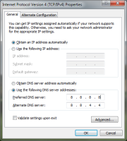 Configuring preferred and alternative DNS servers; click for full-size image.