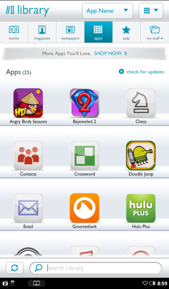 Nook Tablet Apps library; click for full-size image.