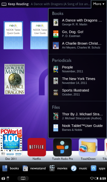Nook Tablet home screen; click for full-size image.