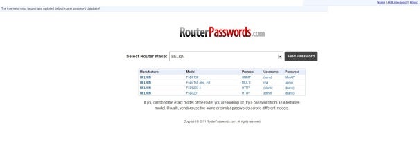 RouterPasswords.com main page