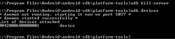 Checking to see if the Android SDK can locate the Kindle Fire via USB.