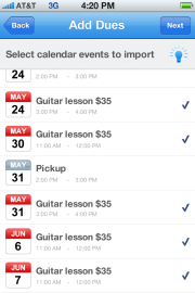 Calendar events are imported individually.
