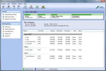 Aomei Partition Assistant Home Edition interface; click for full-size image.