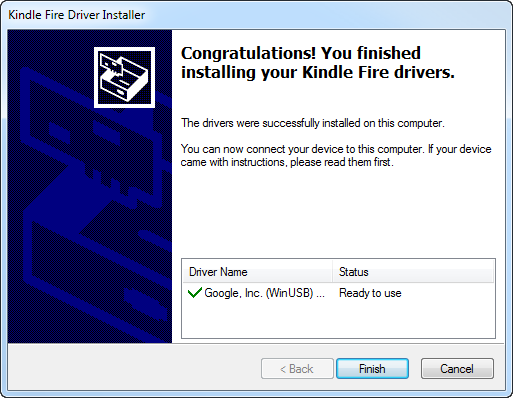 kindle fire driver installation confirmation verify that the drivers ...