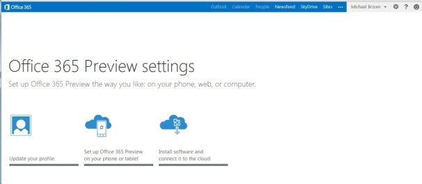 Ofiice 365 Preview: settings screen