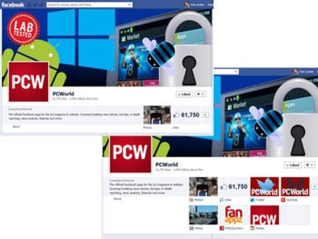 PCWorld's Facebook page without custom tabs (upper left) and with tabs added (lower right)